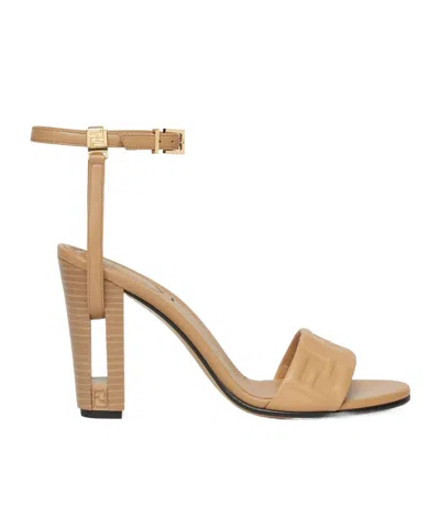 FENDI FENDI DOLPHIN LOGO EMBOSSED ANKLE STRAP SANDALS