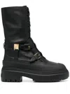 Fendi Delfina Leather Biker Boots In Black