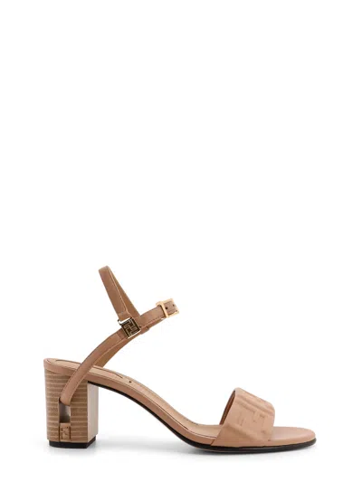 Fendi Heeled Sandals With Open Toe And Buckle In Beige