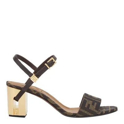 Fendi Women Delfina Medium Heel Sandals In Ff Jacquard In Multi