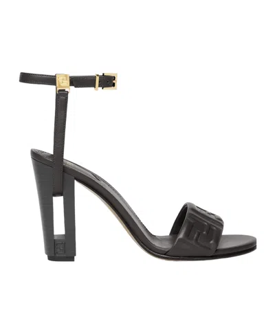 FENDI FENDI DOLPHIN LOGO EMBOSSED ANKLE STRAP SANDALS
