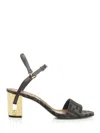 Fendi Women Delfina Ff Brown Jacquard Sandals In Black