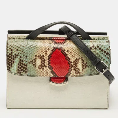 Pre-owned Fendi Demi Jour Mini Multicolor Python And Leather Top Handle Bag