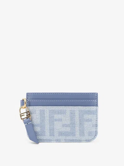 Fendi Denim Baguette Card Holder With Ff Motif In Blue