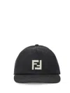 Fendi Men Denim Baseball Hat With Logo Embroidery In Black