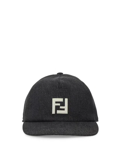 Fendi Denim Baseball Cap For Men In Black