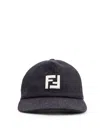 Fendi Men Denim Baseball Hat With Logo Embroidery In Black