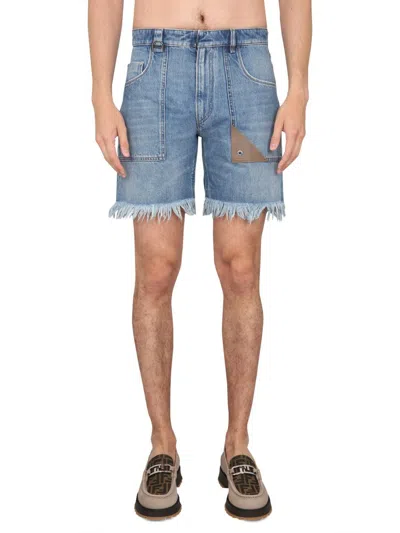 Fendi Denim Bermuda Shorts In Blue