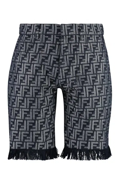Fendi Men Ff Denim Bermuda Shorts In Gray