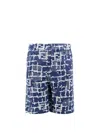 Fendi Blue Bermuda Shorts With Ff Print In Cotton And Linen Man In Blue