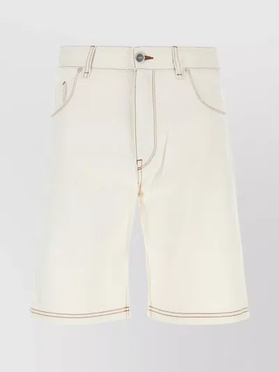 Fendi Denim Bermuda Shorts With Pockets And Stitching In Neutral