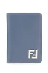 Fendi Brown Leather And Black Ff Canvas Card Holder In Blue