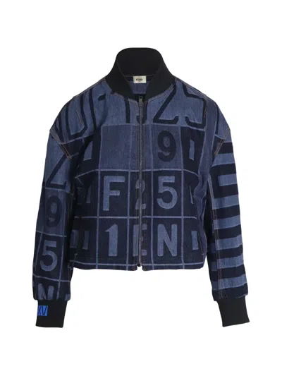 Pre-owned Fendi Denim Bomber Jacket In Blue