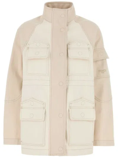 Fendi Woman Denim Outerwear Ivory Size 4 Cotton In Neutral