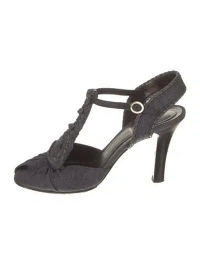 Pre-owned Fendi Denim Braided Accents T-strap Pumps In Blue