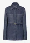 Fendi Go-to Denim Shirt Jacket With Quilted Ff Motif Clothing In Blue