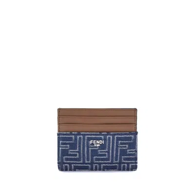 Fendi Denim Card Holder In Black