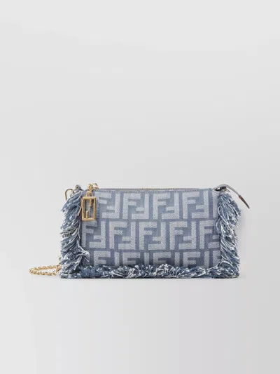 Fendi Denim Chain Strap Charm Jacquard Fringe Clutch