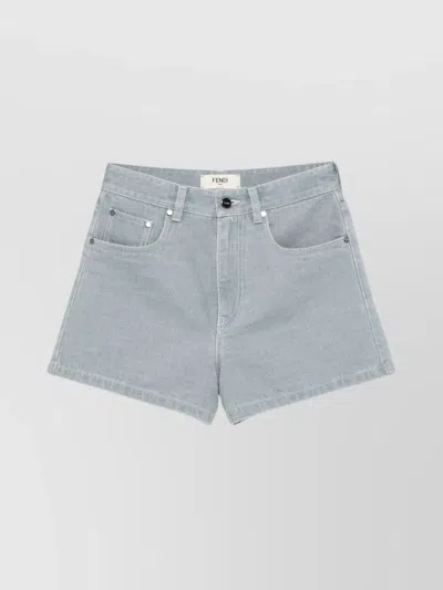 Fendi Denim Cotton Shorts With Front And Rear Pockets In Blue