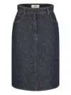 Fendi Flared Midi Denim Skirt With All-over Quilted Ff Motif Clothing In Blue