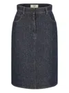 Fendi Flared Midi Denim Skirt With All-over Quilted Ff Motif Clothing In Blue