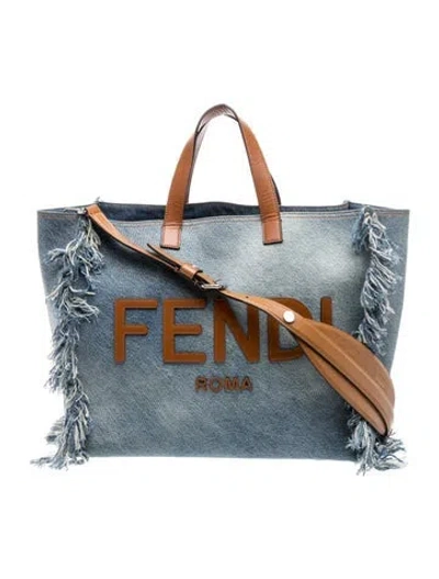 Pre-owned Fendi Denim Denim Fringe Tote 2023 In Blue