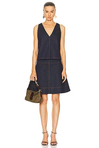 Fendi Denim Dress & Waistcoat Set In Dark Blue