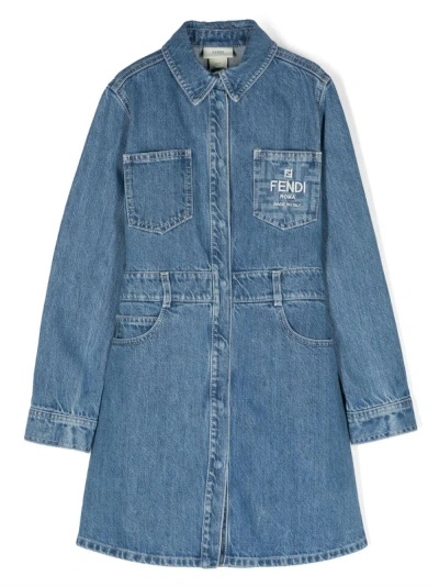 Fendi Kids' Denim Dress In Blue