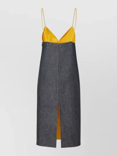 Fendi Denim Dress Spaghetti Straps Floral Appliqué In Blue