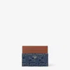 Fendi Blue Denim Effect Ff Jacquard Card Holder And Brown Leather Men