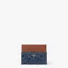 Fendi Blue Denim Effect Ff Jacquard Card Holder And Brown Leather Men