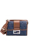 Fendi Denim-effect Ff Jacquard And Leather Double Baguette Bag