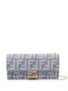 Fendi Denim-effect Ff Jacquard Uette Continental Wallet With Chain Bags