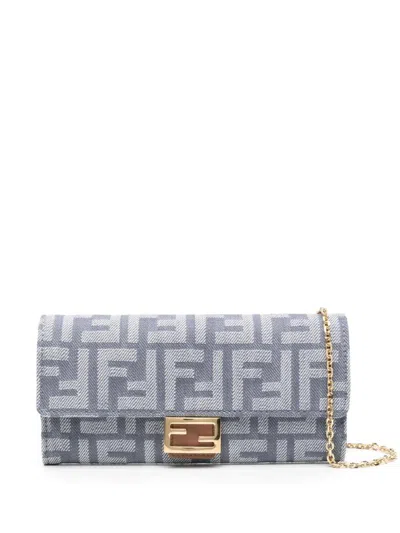FENDI DENIM-EFFECT FF JACQUARD BAGUETTE CONTINENTAL WALLET WITH CHAIN