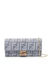 Fendi Denim-effect Ff Jacquard Uette Continental Wallet With Chain Bags