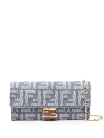 FENDI FENDI DENIM-EFFECT FF JACQUARD BAGUETTE CONTINENTAL WALLET WITH CHAIN