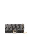 Fendi Denim-effect Ff Jacquard Baguette Continental Wallet With Chain In Gray