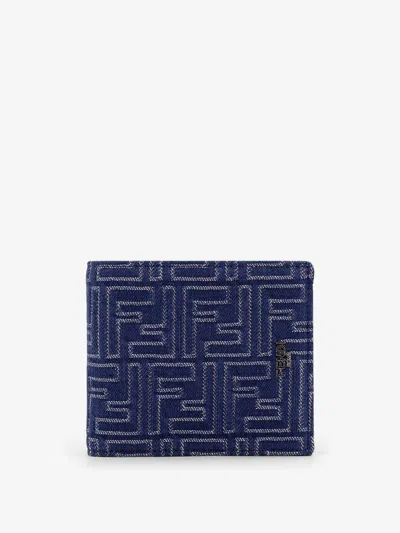 Fendi Denim-effect Ff Jacquard Bi-fold Wallet In Blue