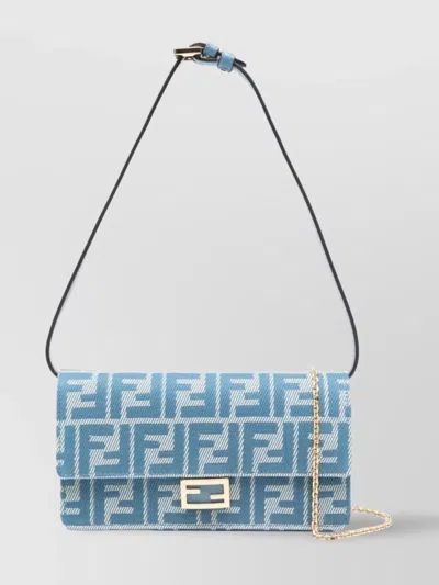 FENDI DENIM-EFFECT FF JACQUARD CHAIN BAGUETTE WALLET
