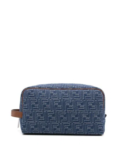 Fendi Denim-effect Ff Jacquard Medium Toiletry Case Accessories