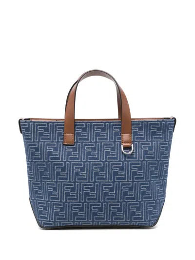 Fendi Denim Effect Ff Jacquard Small Shopping Bag