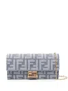 Fendi Denim-effect Ff Jacquard Uette Continental Wallet With Chain Bags