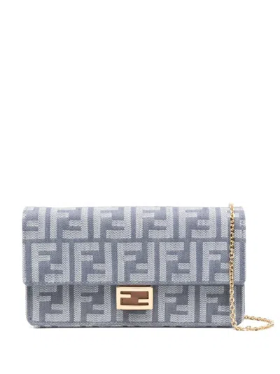 Fendi Denim-effect Ff Jacquard Uette Wallet On Chain Bags