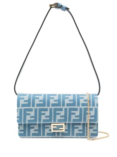 FENDI FENDI DENIM EFFECT FF JACQUARD WALLET ON CHAIN BAGUETTE WALLET