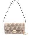 Fendi Wallet On Chain Baguette With Shoulder Strap With All-over Ff Motif In Beige
