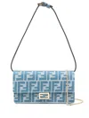 Fendi Wallet On Chain Baguette With Shoulder Strap With All-over Ff Motif In Blue