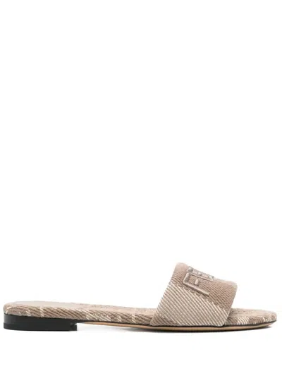 Fendi Denim-effect Jacquard Pequin Slides Shoes In Grey