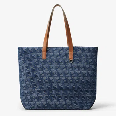 Fendi Denim Effect Tote Bag Ff In Blue
