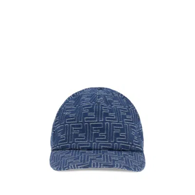 Fendi Denim Embroidery Baseball Men's Hat In Blue
