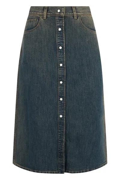 Fendi Denim Fabric Midi Skirt In Blue